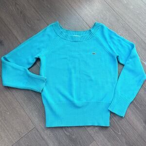 Lacoste‎ Boat Neck Jumper Teal Blue Size 42 US Small EUC Babydoll Fall Autumn